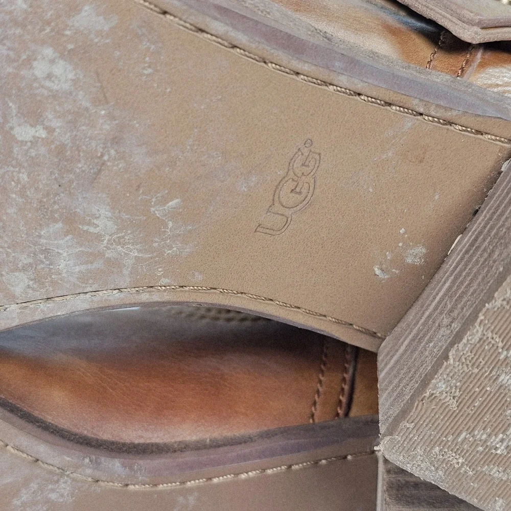 UGG Elora Chestnut Camel Leather Strappy Riding Ankle Boots Women's Sz 10‎